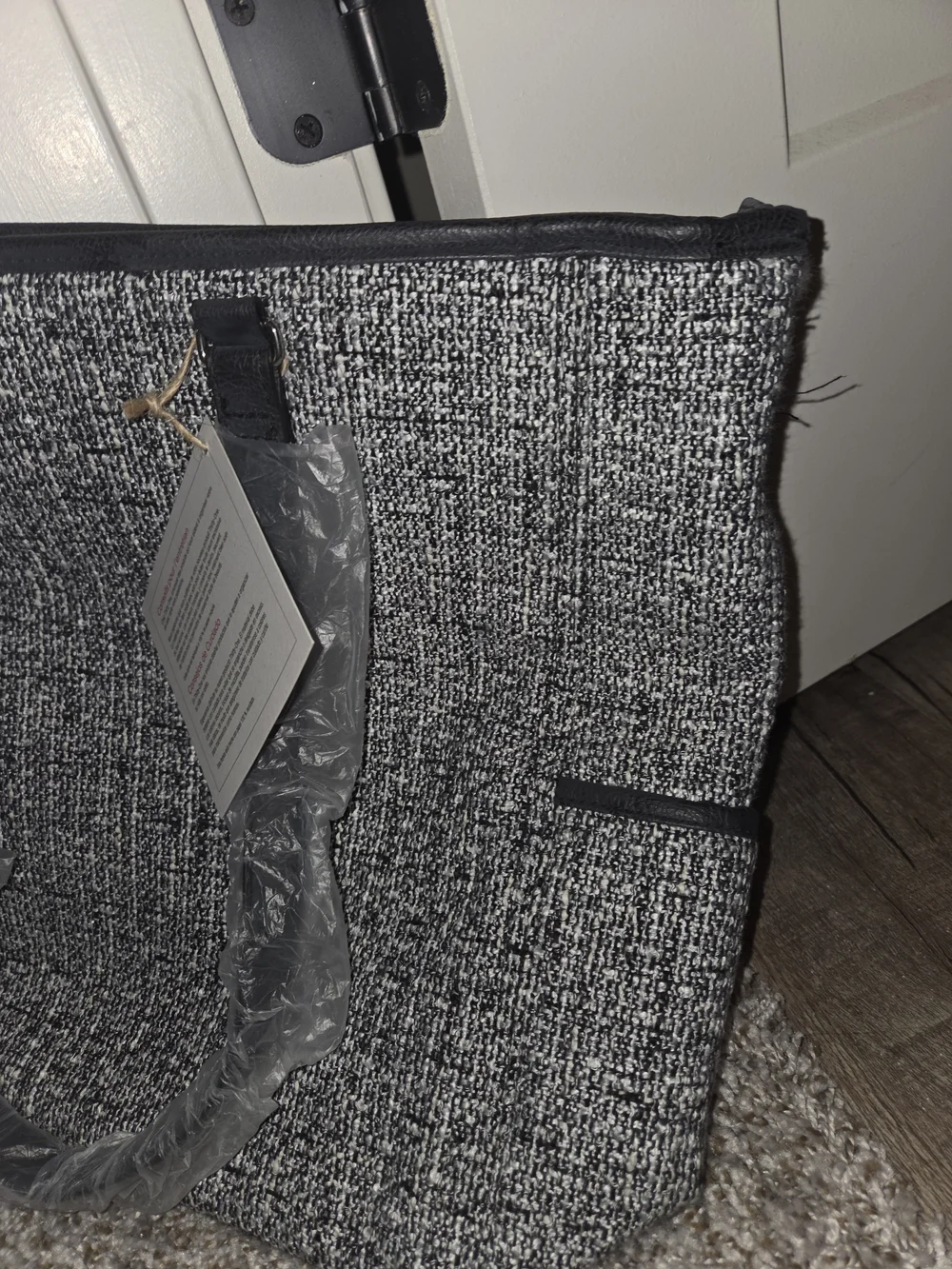 Designed Tote Bag in Black and White Tweed - Brand: